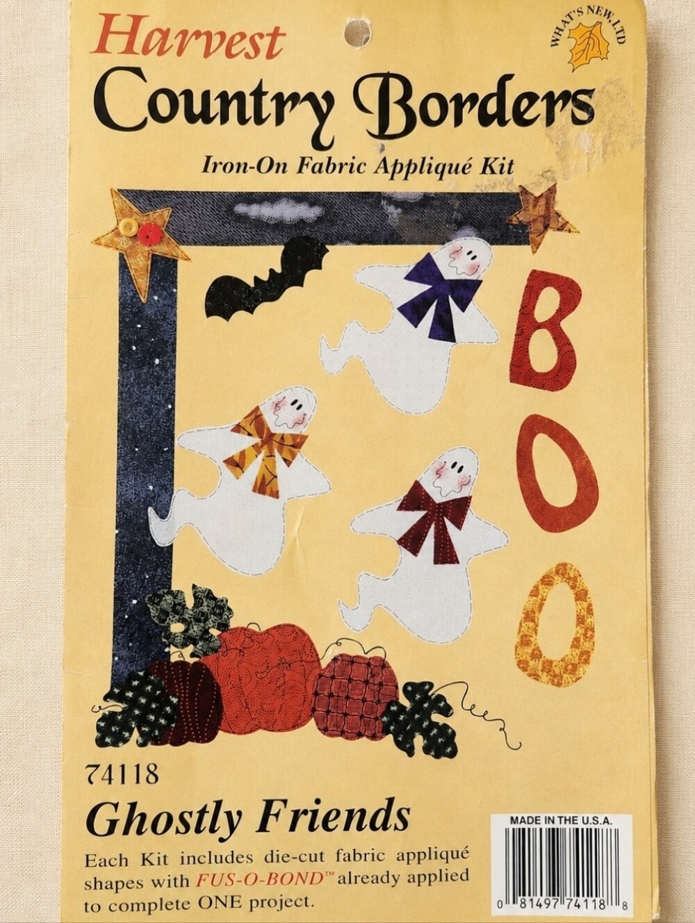 VTG What's New Ghostly Friends Halloween Iron-On Applique Kit 74118 USA NOS